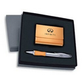 Gift Set - Orange Finish Business Card Case & Twist Action Ballpoint Pen